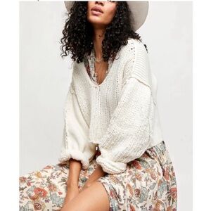 Free People Sea Bright Pullover Cream V-Neck Sweater